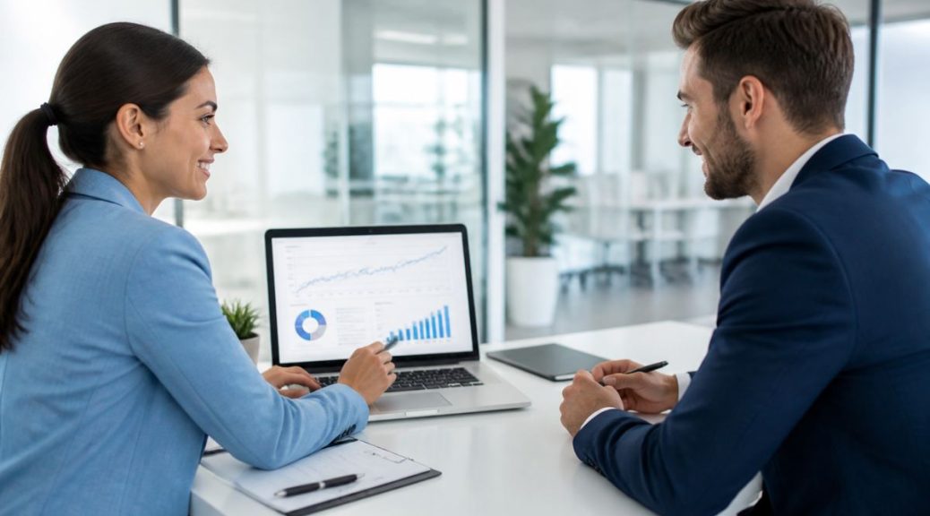 Profesionales de una agencia colaborando con datos SEO en marca blanca