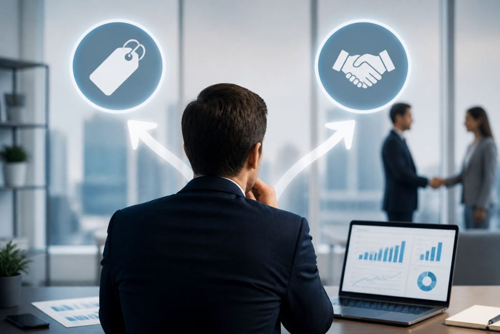 Profesional decidiendo entre white label SEO y un programa de partners o reseller